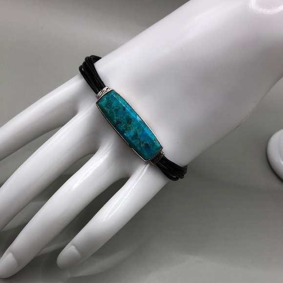 Silpada true colors leather and turquoise sterling silver 925 bracelet boho - Picture 1 of 6